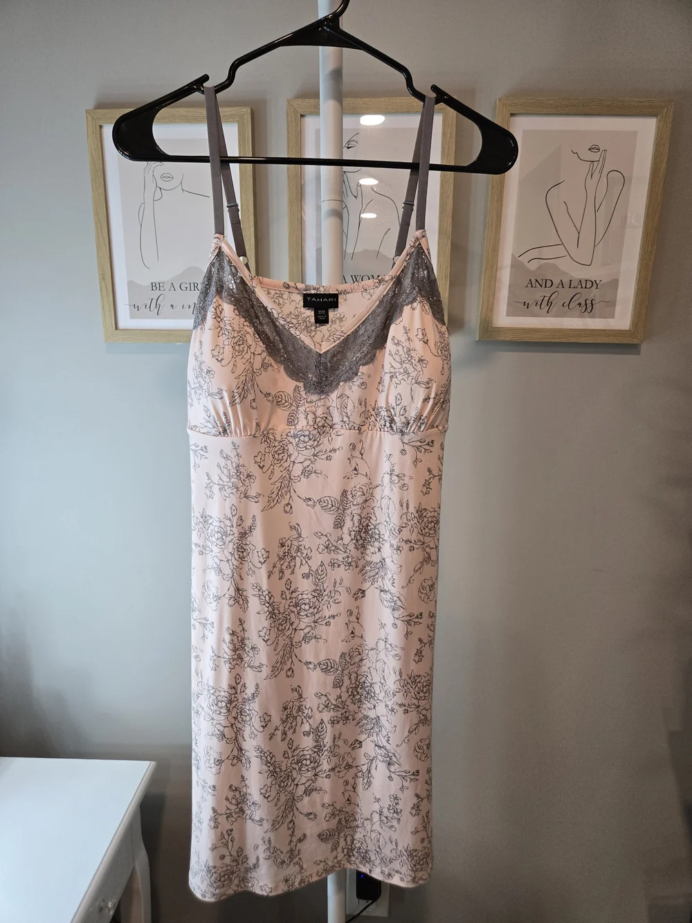 Talbots Pink Floral Lace-Trim Slip Dress